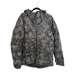 Nike Jacket Mens Large NSW Down Filled HD Puffer Gray Black Camo Hooded Full Zip